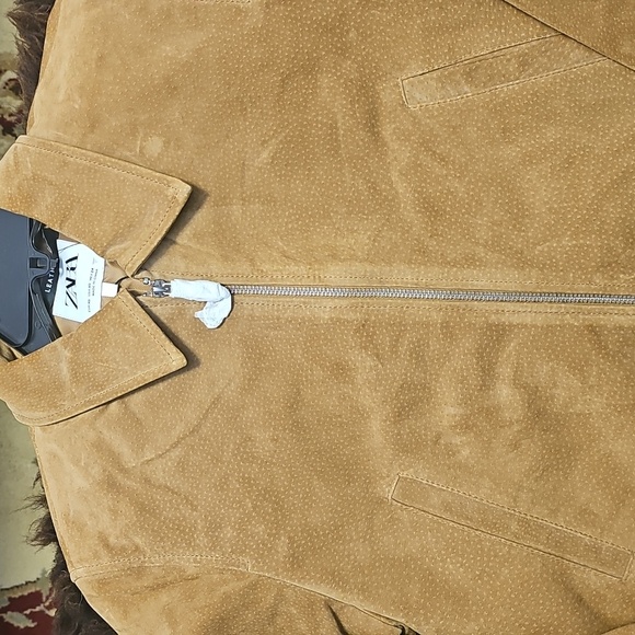 Zara Camel REAL Suede Jacket Xs New $159 - Picture 3 of 4